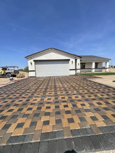 Multi-color paver driveway installation